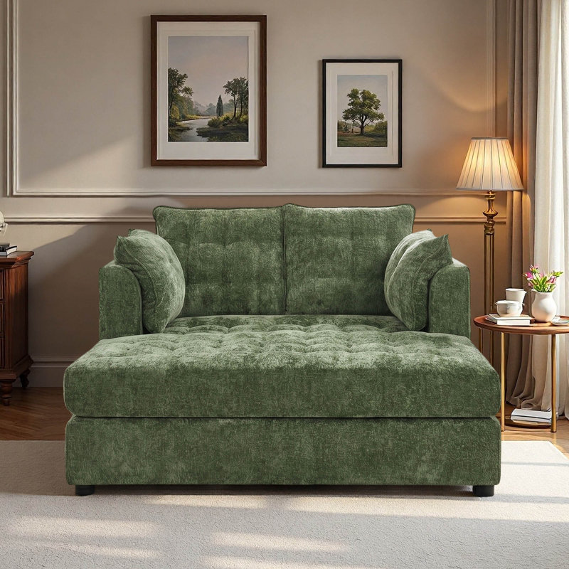 Méridienne surdimensionnée capitonnée en chenille l 54,7 po, Green