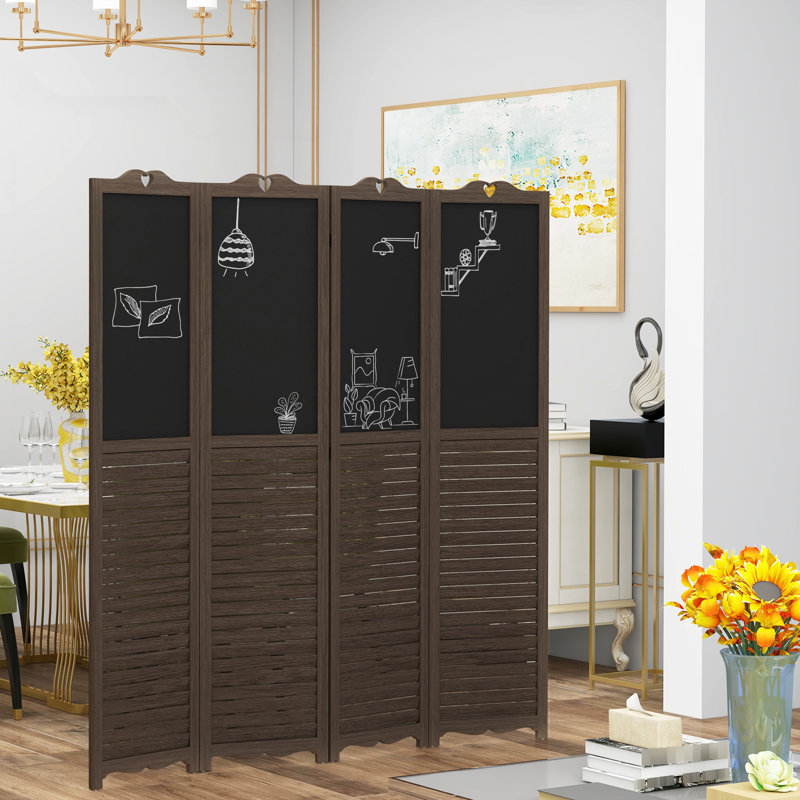 4 clôtures d'intimité, hauteur 67 po, brun noyer avec tableau noir pour écran de chambre pliable, 4, 5,5 pi