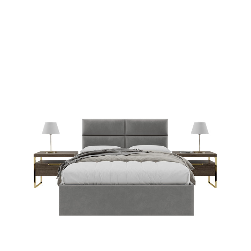 Panneaux muraux capitonnés Sapan - Têtes de lit murales pour lit queen/plein - Velours gris gothique - Ensemble de 4 panneaux modulaires