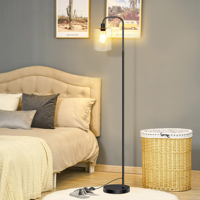Industrial Arched Floor Lamp with Glass Shade and LED Bulb Tall Standling Lamp