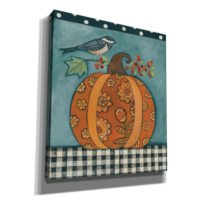 "Motif de citrouille et d'oiseau" par Bernadette Deming, art mural sur toile
