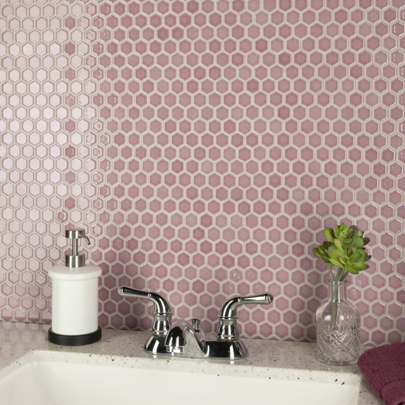 Tribeca 1" Hex Glossy 10-1/4 " x 11-7/8 " Porcelain Mosaic Floor and Wall Tile, Blush