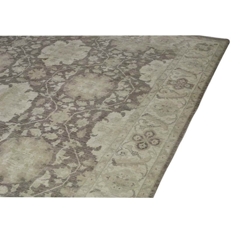 Tapis beige / gris en laine noué à la main de conception unique 8 pi x 10 pi 5 po