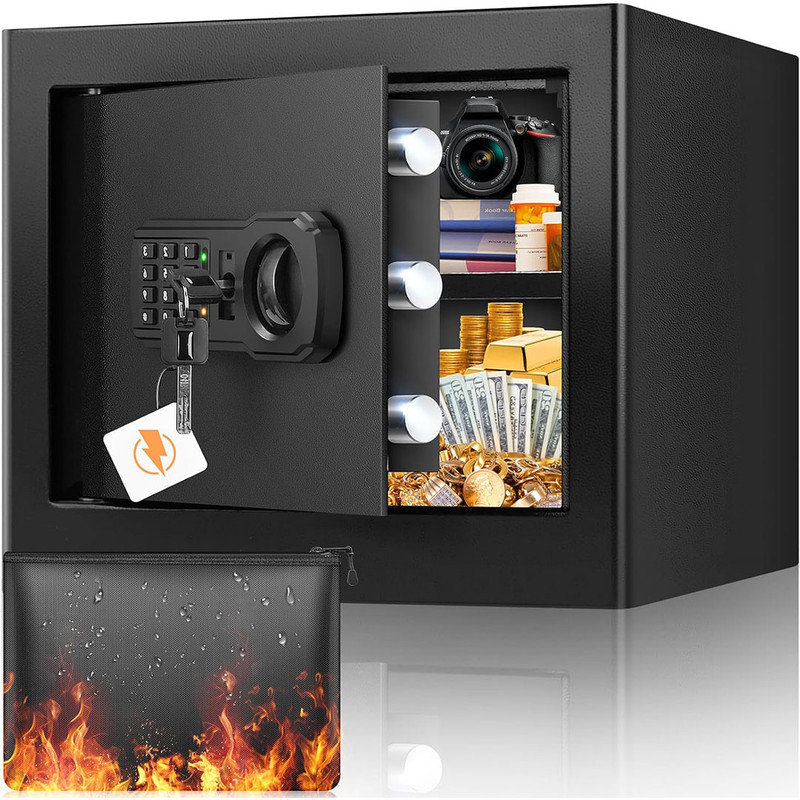 Fire Safe with Fireproof Document Bag, Digital Security Safe with Combination Lock, Home Safes Waterproof for Documents, Sensor Light, Combination Lock