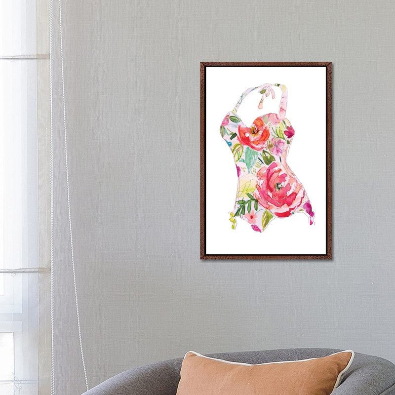 Tropical Swimwear II by Carol Robinson - Painting on Canvas, 66.04 cm H x 45.72 cm W, Classic Brown Wood Framed