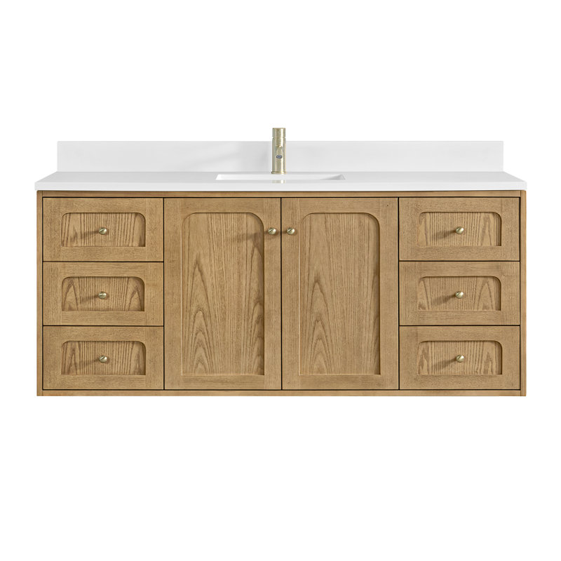 Laurent 60'' W Single Vanity, Single Hole, White Zeus, Light Natural Oak