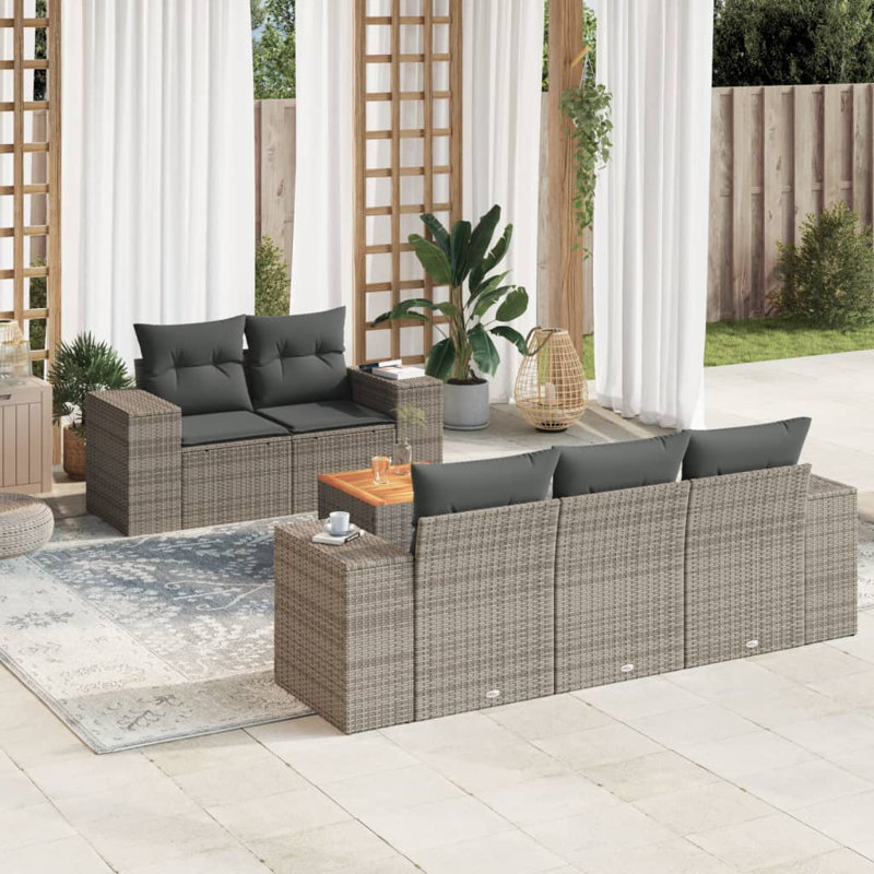 Ensemble de canapé de jardin en rotin PE gris Vidaxl pour 6 personnes