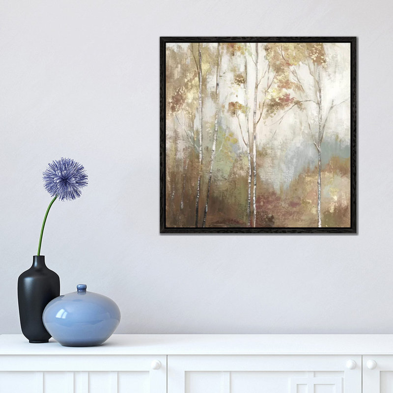 Fine Birch II by Allison Pearce - Painting on Canvas, 45.72 cm H x 45.72 cm W, Black Framed