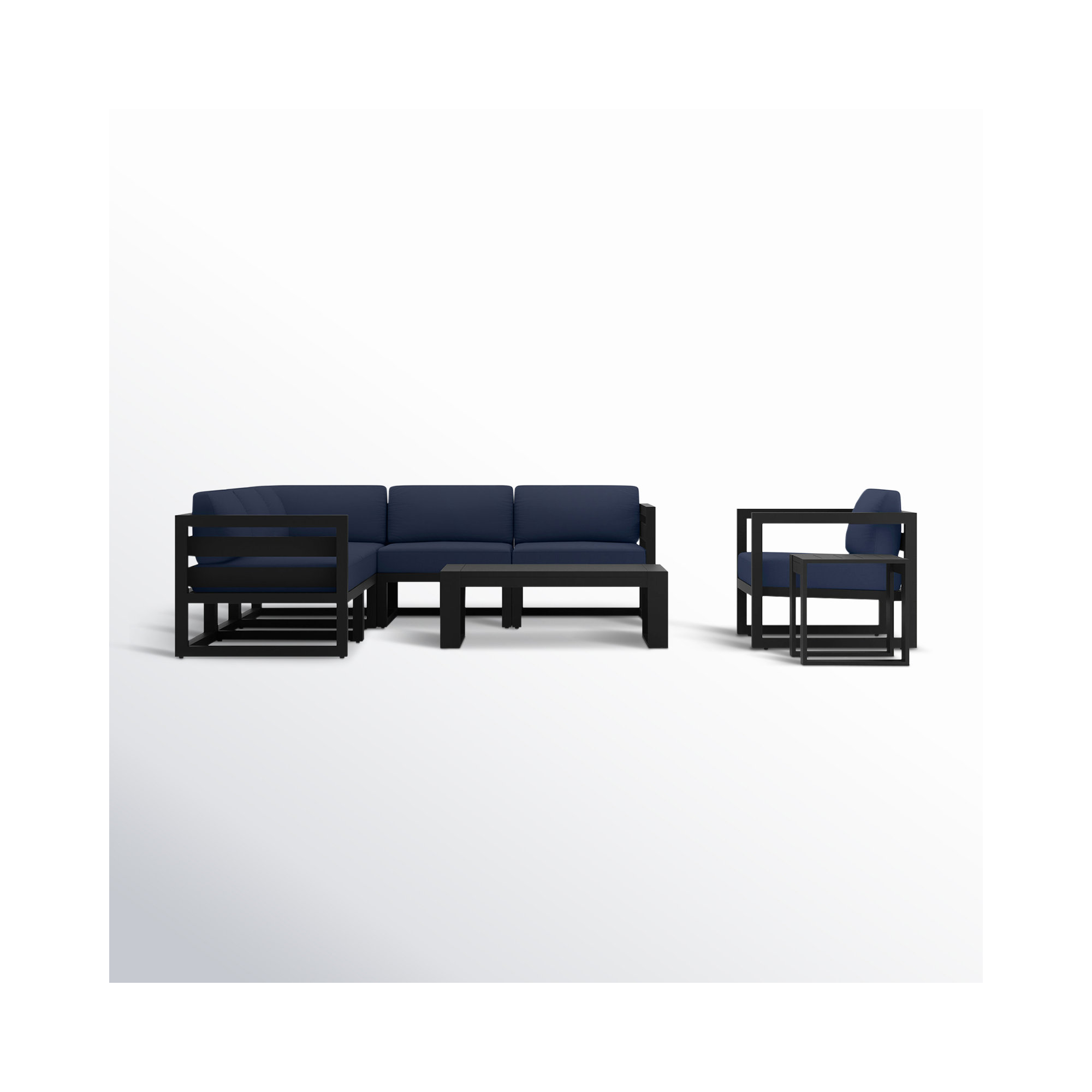 Smith 4 Piece Sectional Seating Group with Sunbrella® Cushions, Spectrum Indigo, Black