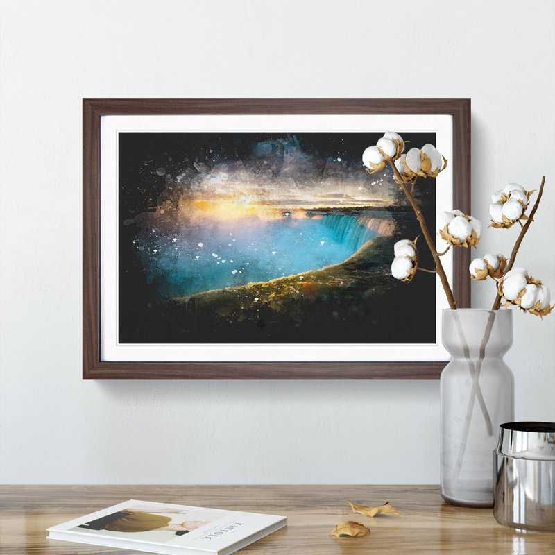 Niagara Falls Sunrise In Canada - Single Picture Frame Print on MDF, Walnut Framed, 45cm H x 63cm W x 2cm D