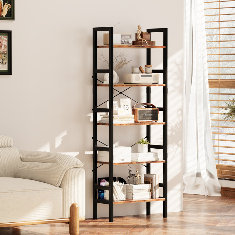 Échelle à 5 niveaux, support de rangement à plusieurs niveaux avec tablettes ouvertes, présentoir polyvalent pour le salon, la chambre à coucher et le bureau