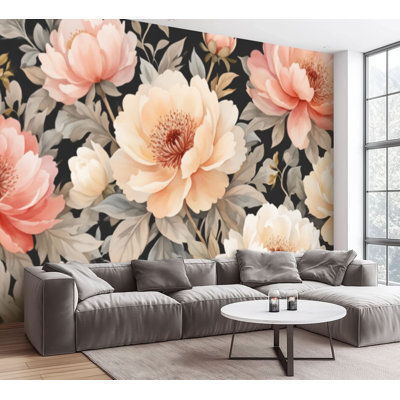 Papier peint adhésif peler et coller fleurs de jardin pivoines aquarelle transparente Belle décoration murale en papier autocollant amovible à la main pour le salon Chambre à coucher H 100 po x l 144 po