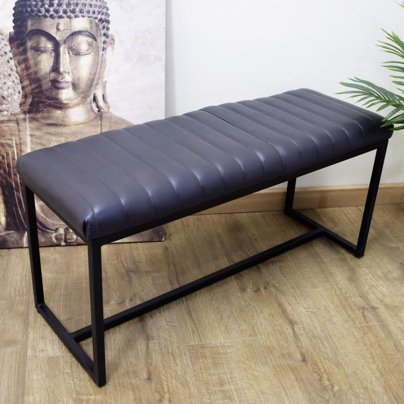 Alleffra Industrial Style Bench. 97cm Wide. Real Leather Ribbed Upholstered Seat
