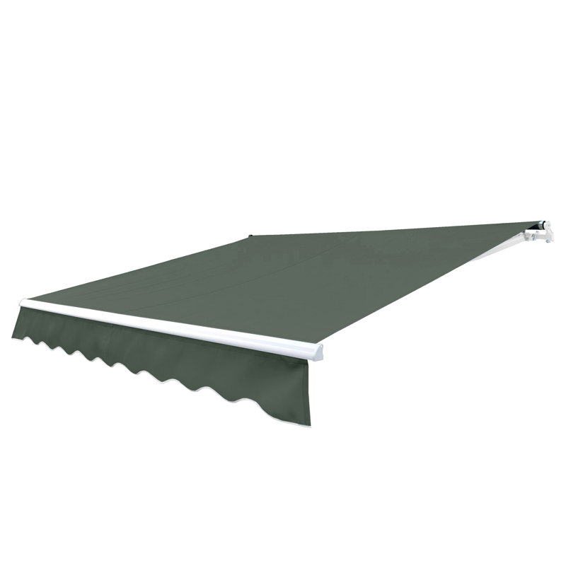 Retractable Patio Awning - White Frame, 10' W x 8' D , Forest Green