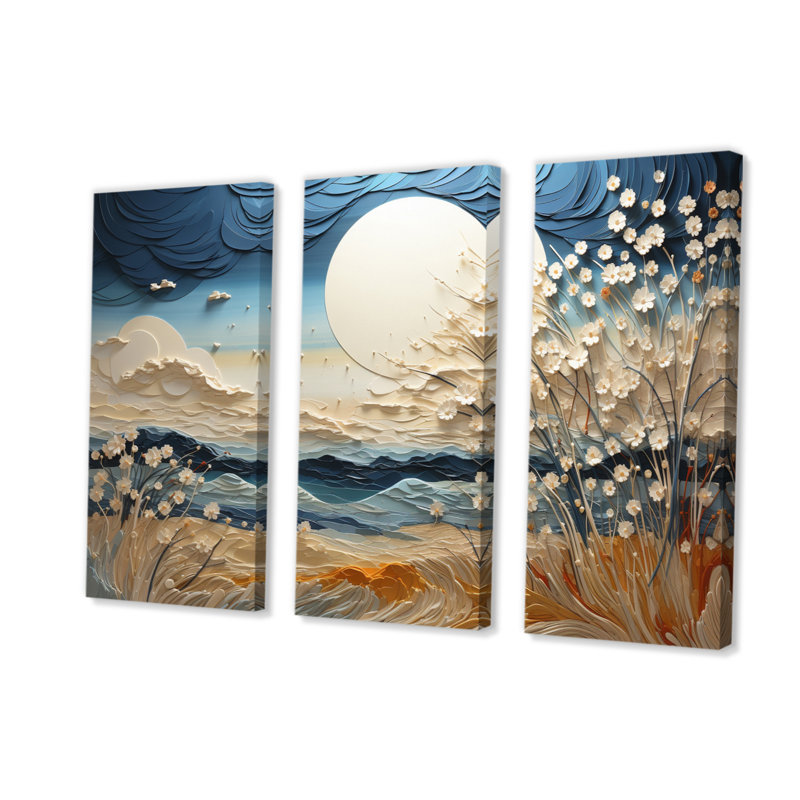 Nuage prairies collages VI sur toile, 3 pièces, H 28 po x l 36 po x P 1 po