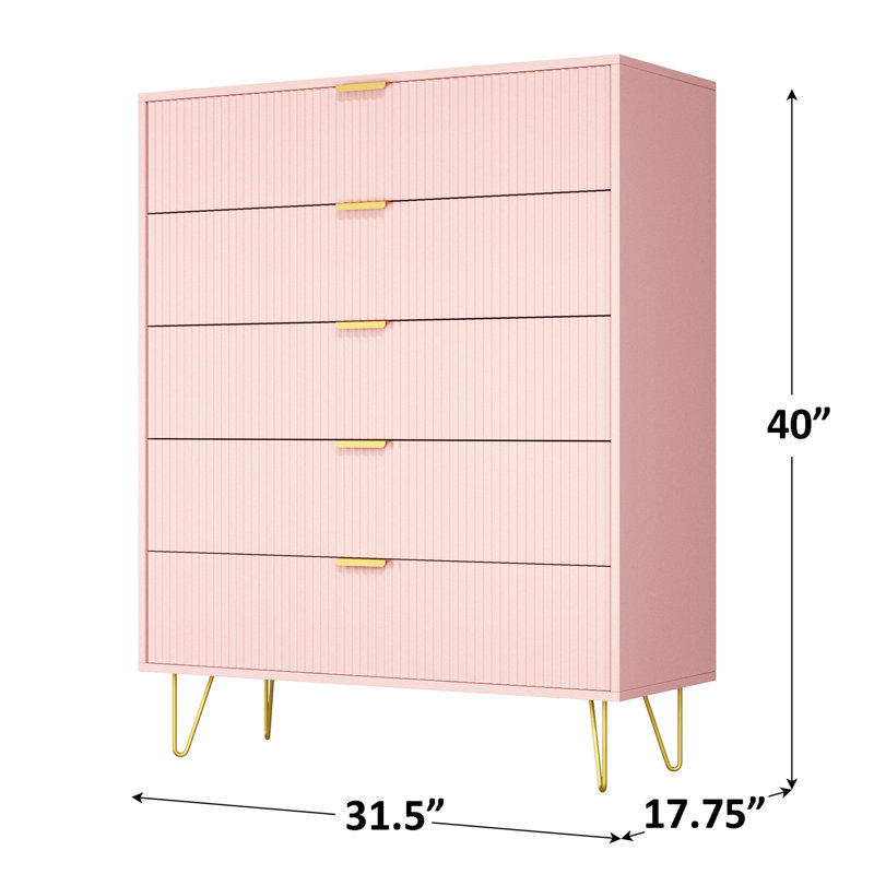 31.50'' W 5 - Drawer Dresser, Pink