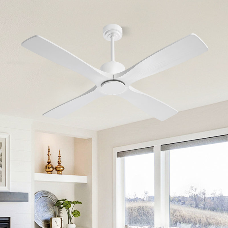 48 In. Dc Motor 4 Solid Wood Blades Indoor Ceiling Fan With Remote, White, White