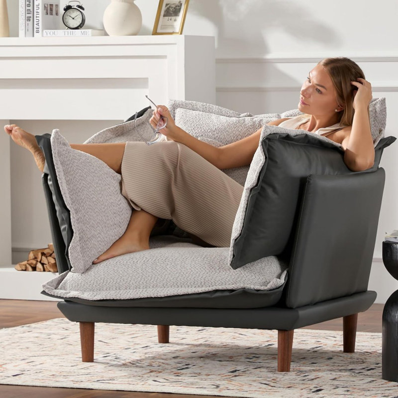 Fauteuil d'appoint 43 po en cuir chenille, Similicuir bleu-gris