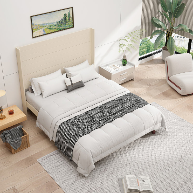 54 "High Headboard Bed, High Quality, Beige, Queen
