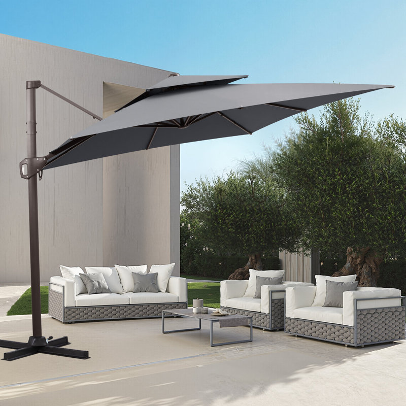 11' X 9' Double Top Cantilever Umbrella, Weighted Base Not Included, Gris foncé