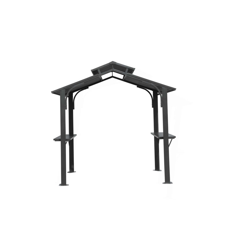 8×5FT Hardtop Grill Gazebo, Outdoor BBQ Gazebo w/Galvanized Steel Double Roof, Permanent Sun Shade Grill Canopy Shelter with 2 Side Shelves and Ceiling Hook for Patio Deck Yard Garden