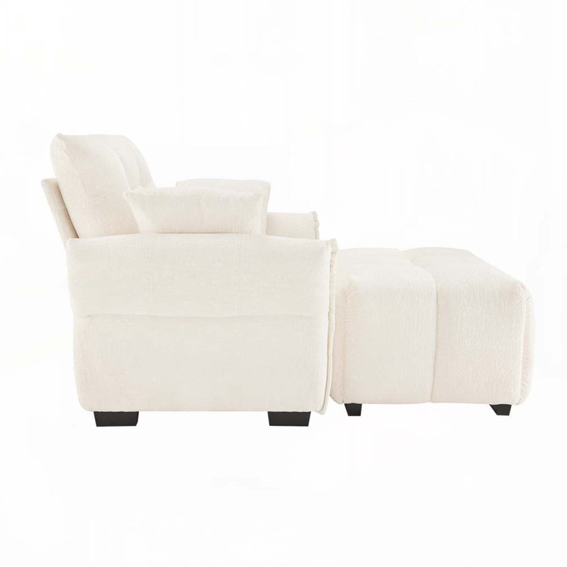 Chaise rembourrée en chenille avec repose-pieds en tissu, Blanc