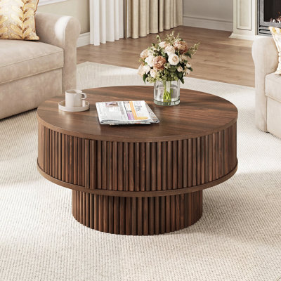 Table basse ronde 31,5 "avec rangement nervuré
