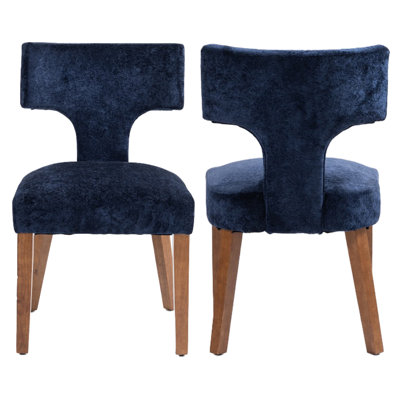 Chenille, ensemble de 2 chaises de salle à manger rembourrées avec pieds en bois massif