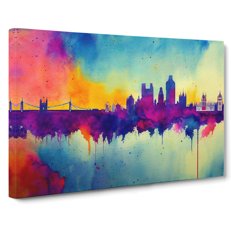 Bold London Skyline Watercolour Vol.1 Abstract - Wrapped Canvas Painting, 35cm H x 50cm W x 3cm D