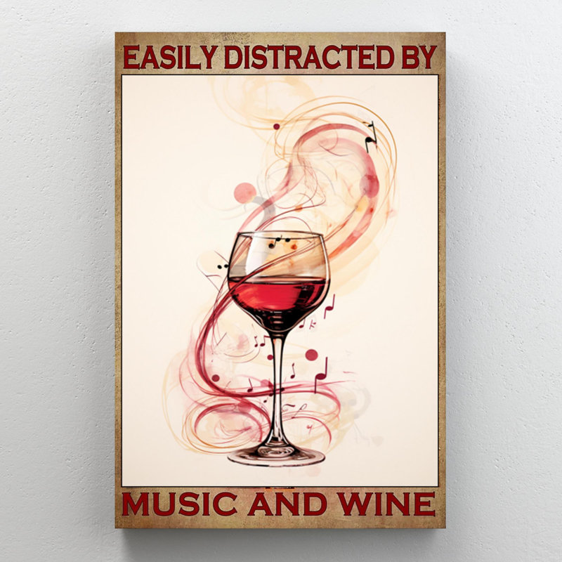 Musique et vin sur toile, H 14 po x l 11 po x P 1,25 po