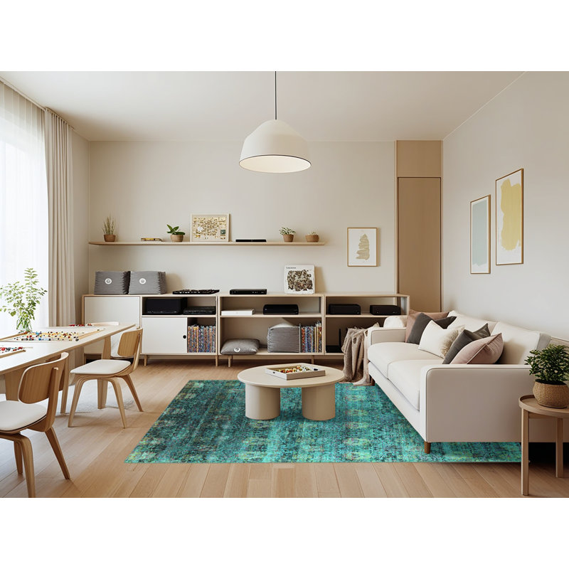 Tapis bleu / bleu sarcelle, Rectangle 7 pi x 9 pi