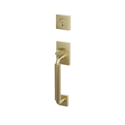 Ensemble de porte sectionnelle Emtek SELECT, double vérin tubulaire, tige extérieure en forme de R, poignée lisse, tige intérieure conique, bouton moleté, laiton satiné