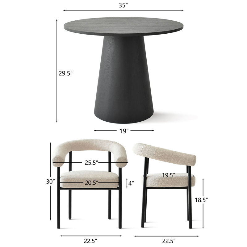 3-Pieces Round  Dining Table Sets