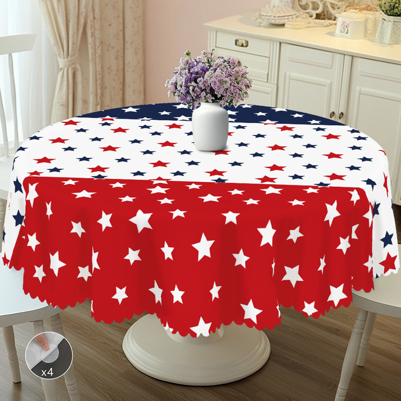 Independence Day Dagostino - American Flag Star Patterned Tablecloth, Patriotic Red, White, Blue Round/Rectangular Tablecloth, Suitable For Parties On July 4th, Indoor/Outdoor Home Decor, Independence Day Star Patterned Decoration, Edge Embossing
