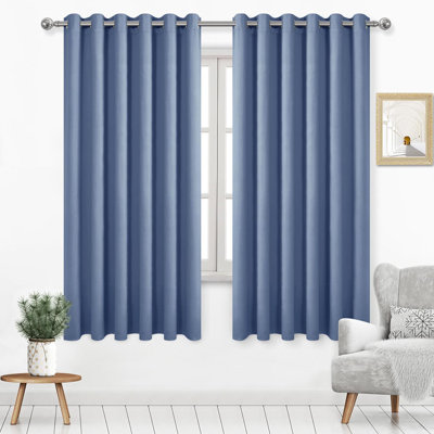 2 Thick Panels Room Darkening Blackout Curtains, Thermal Insulated Block Out Light Grommet Drapes