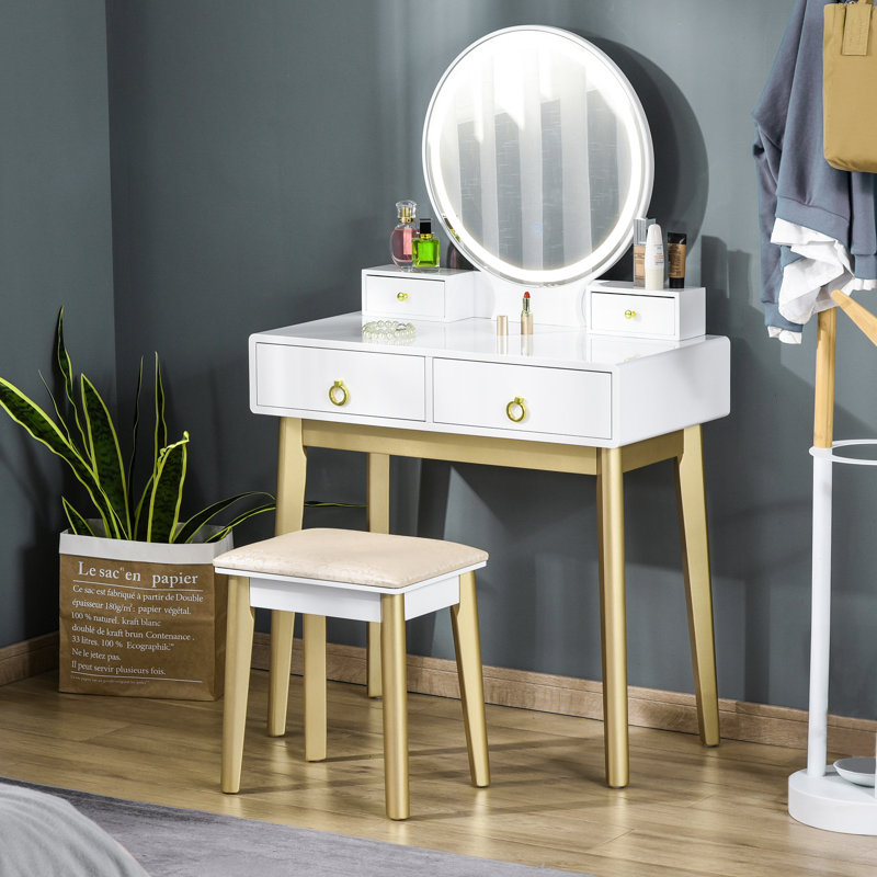 Ensemble coiffeuse avec miroir rond Everly Quinn