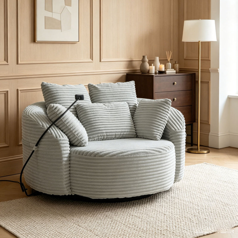 Fauteuil demi-tonneau pivotant à 360 °, LIGHT GREY