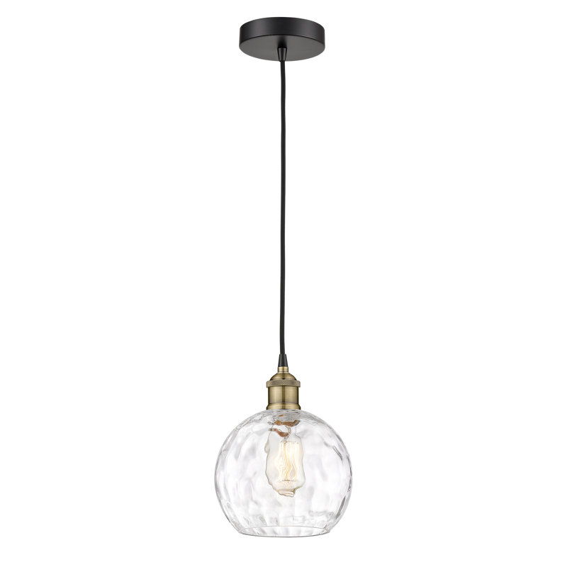 Luminaire suspendu simple à 1 lumière Ralph, H 10,75 po x l 8 po x P 8 po, Transparent, Laiton antique noir