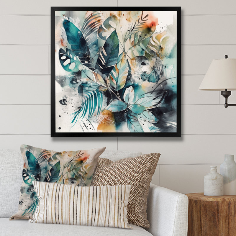 «Mendon Green and White Visions In Boho», reproduction sur toile, H 36 po x l 36 po x P 1,5 po, Cadre photo noir