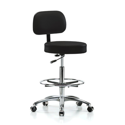 PERCH Chrome Walter Height Adjustable Exam Stool with Backrest and Foot Ring | High Bench Height 25-35" by Perch Chairs & Stools