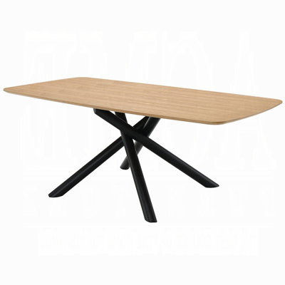 Loan Dining Table, Rectangular Natural Brown Top, Black Metal 79 Inch