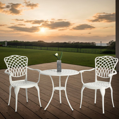 Ensemble bistro 3 pièces pour terrasse - aluminium et chaises en fonte d'aluminium, blanc, résistant à la rouille