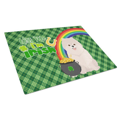 Planche à découper en verre trempé avec motif de caniche crème pour la Saint-Patrick - Grande planche de service et de découpe avec pattes antidérapantes