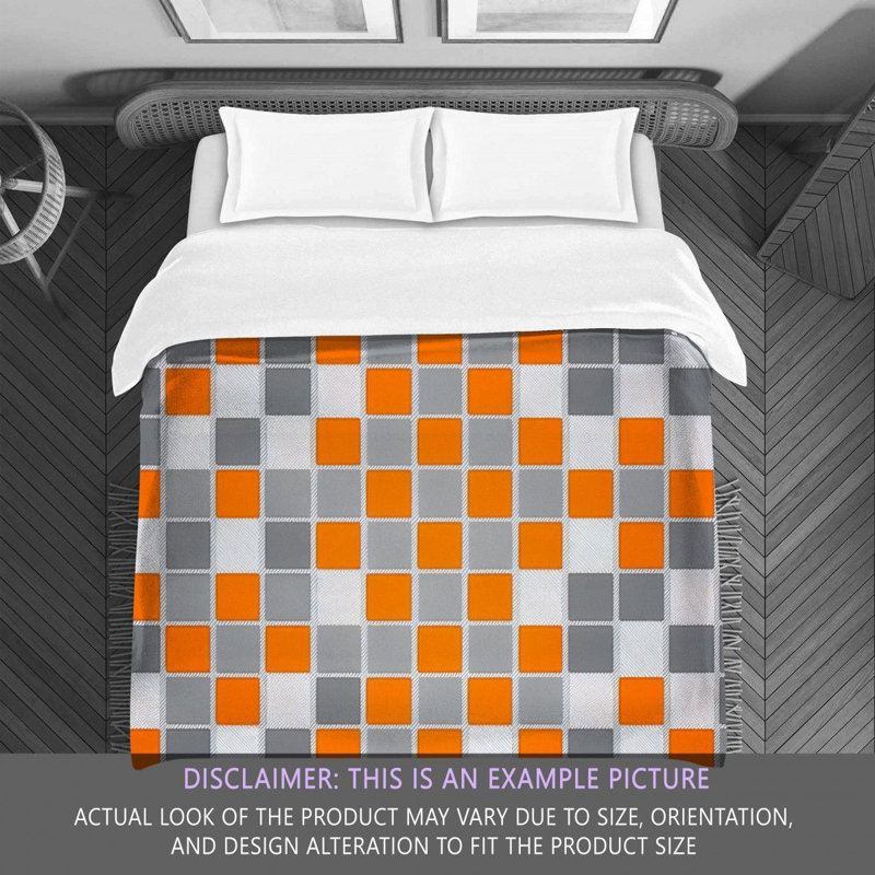 Polyester Comforter, Twin Comforter, Gray/Orange Checkered