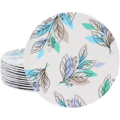 12 assiettes à dessert rondes en mélamine de 12 pouces, légères, fleurs bleues