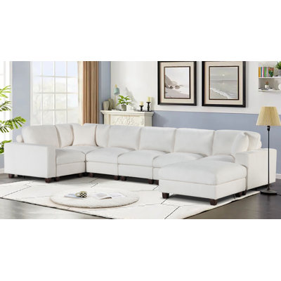 127" L-Shaped Modular Chenille Sectional Sofa With Ottoman