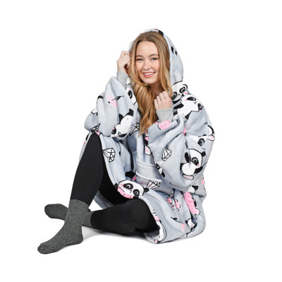 Cute Design Oversized Wearable Warm Blanket Hoodie Sweatshirt, Comfy Soft Pullover with Pocket