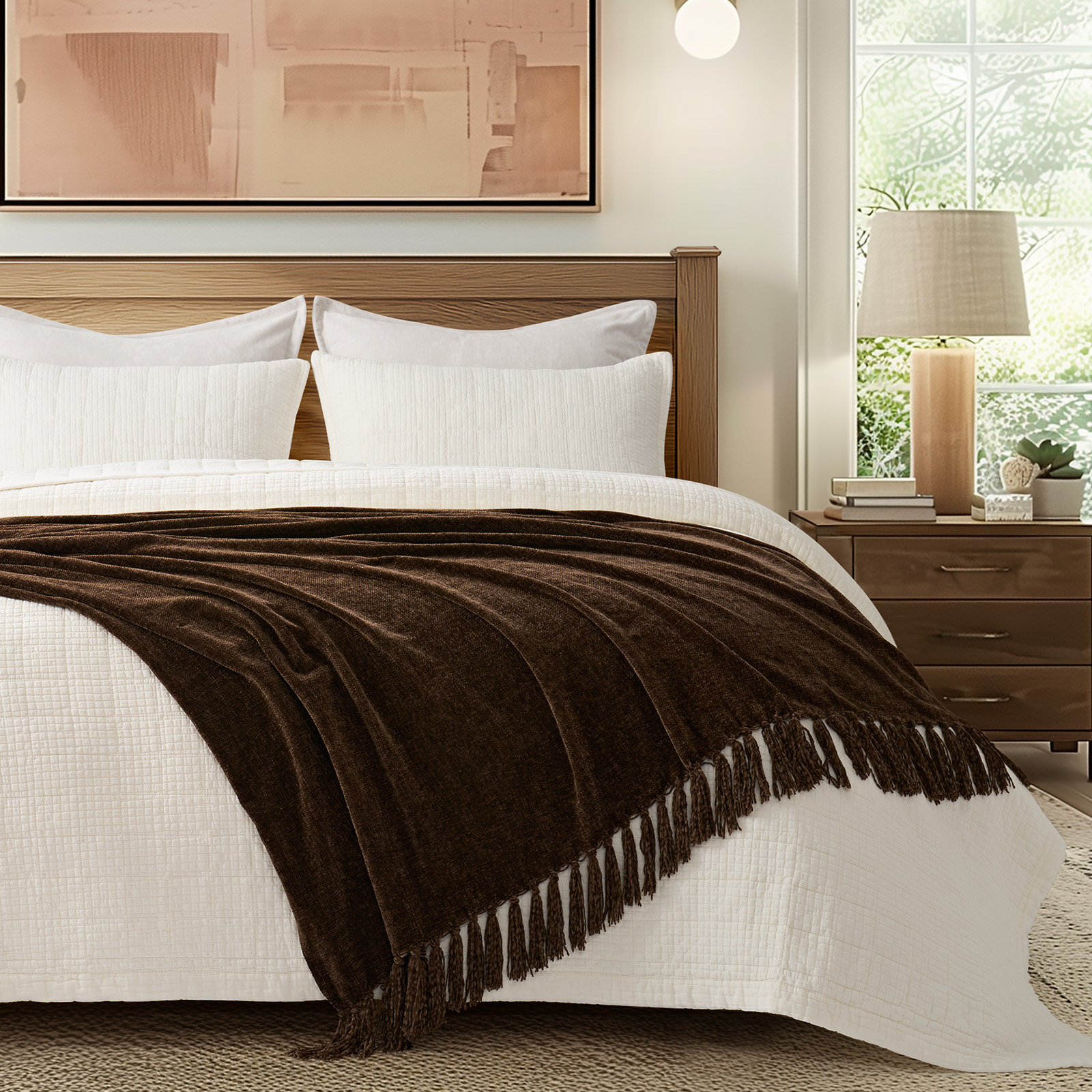 Soft Chenille Throw Blanket, 80" L x 60" W, Dark Brown