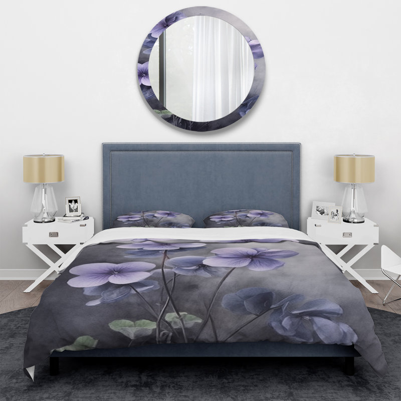 Ensemble de housse de couette floral mauve, gris et violettes Dream I, Housse de couette pour grand lit et 2 taies décor