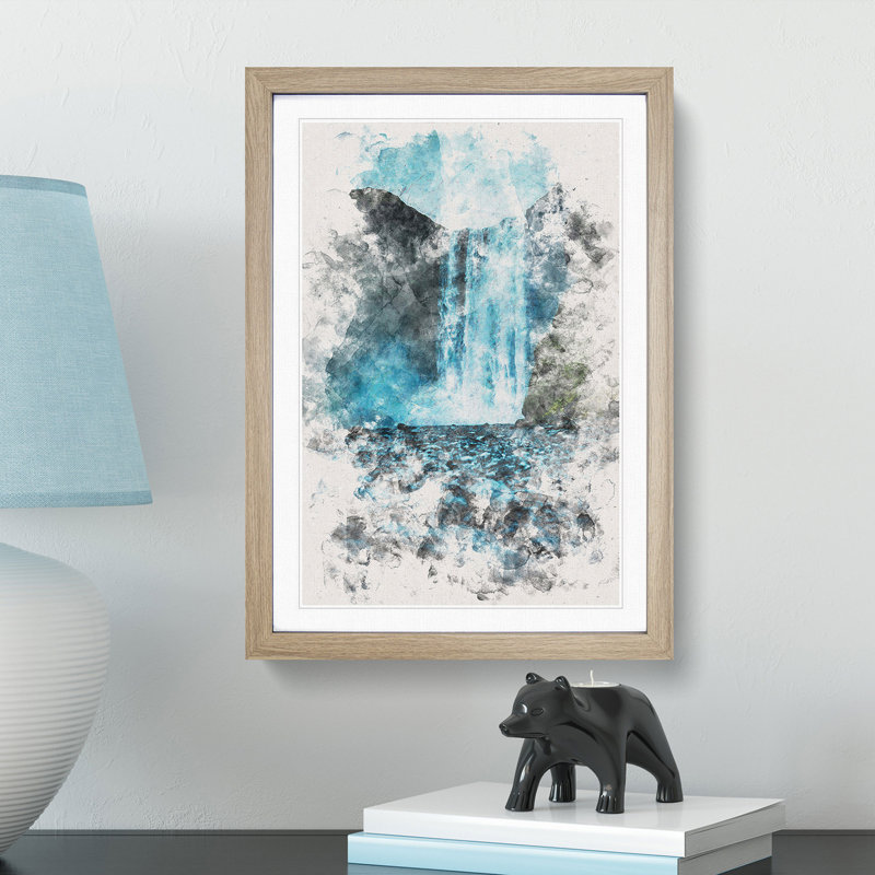 Waterfall Path in Iceland - Picture Frame Graphic Art Print, 87cm H x 62cm W x 2cm D, Oak Framed